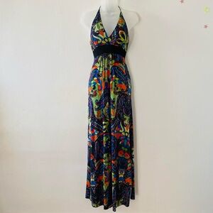 COLORFUL BOHEMIAN Y2K HALTER MAXI DRESS